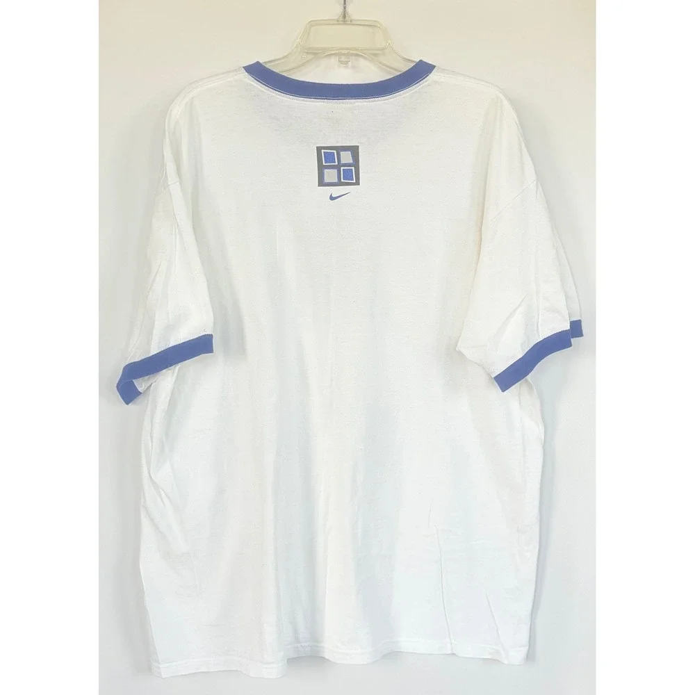 Vintage Nike Ringer T Shirt Mens XL White Blue Geometric Graphic Made USA Cotton